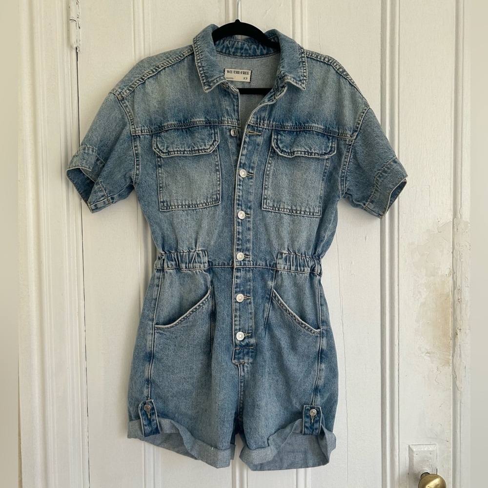Free People Marci Denim Romper - Picture 3 of 6